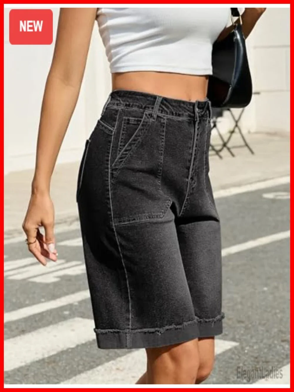 High Waisted Bermuda Jean Shorts for Women Knee Length Denim Jorts